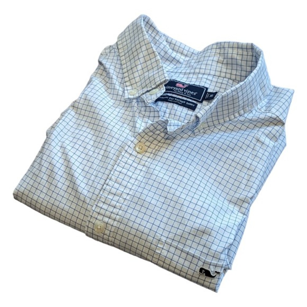 Vineyard Vines Mens XL Blue Plaid Check Cotton Whale Button Up Shirt Logo Tucker
